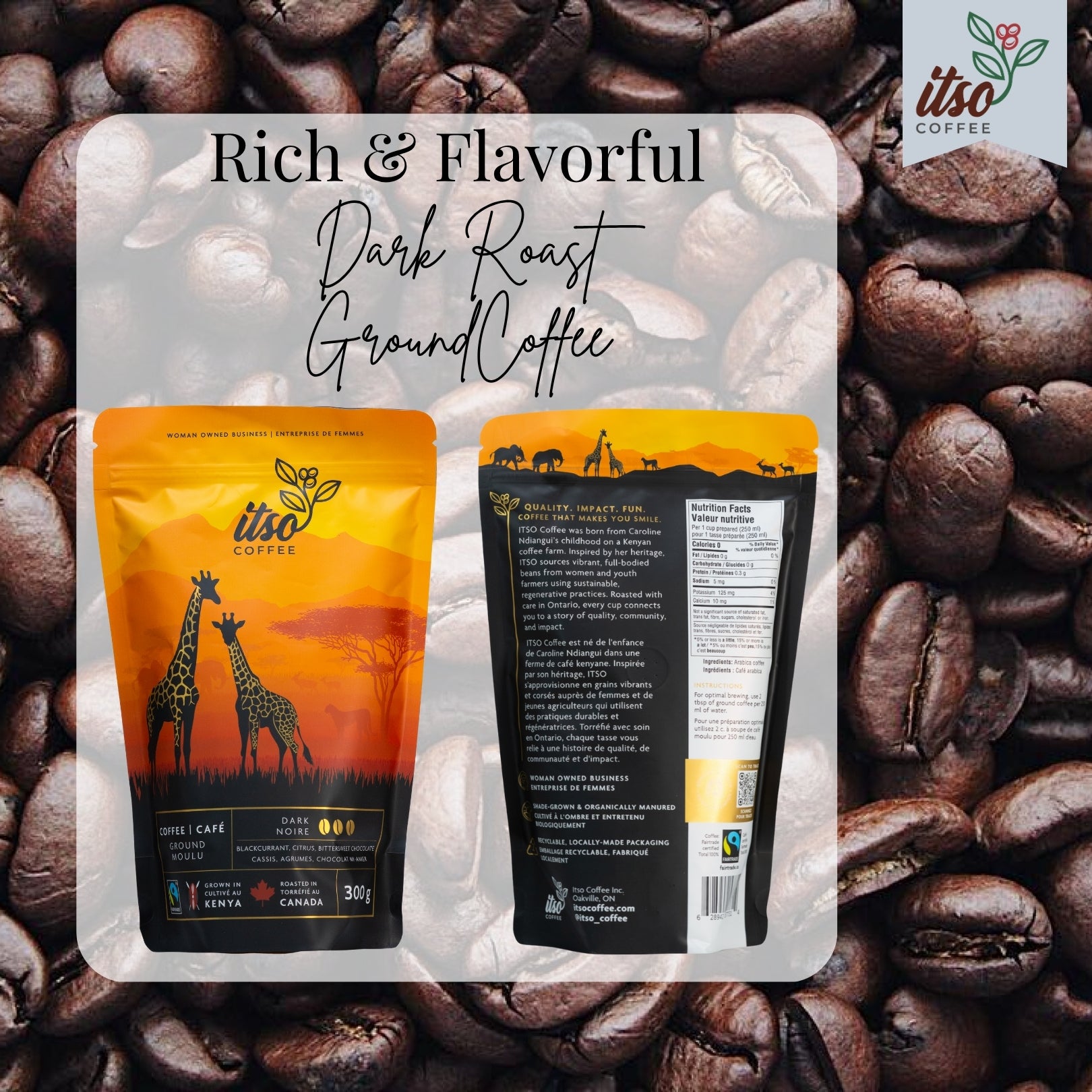 Premium Kenyan Dark Roast Ground Coffee- 300 G